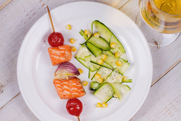 Grilled Salmon and Vegetable Kebabs