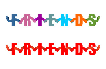 Friends lettring enblem. Letters holding hands. Handshake typogr