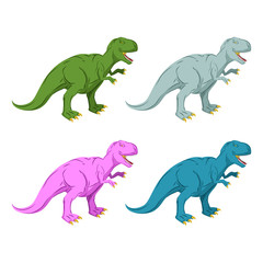 Dinosaur multicolored set. Pink Tyrannosaurus Rex. Blue prehisto
