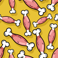Ham seamless pattern. Meat on bone ornament. Pork texture. Piece
