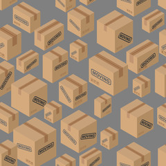 Moving seamless pattern. Lot of cardboard boxes background. Pape