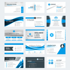 Set of modern creative business card templates. Blue and black colors. Flat style vector illustration. Stationery design
