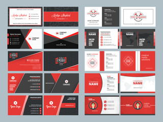 Business card templates. Stationery design vector set. Red and black colors. Flat style vector illustration
