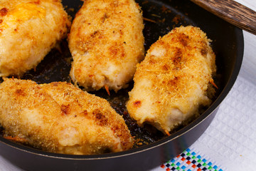 Chicken Breasts Stuffed with Cheese and Ham in Pan
