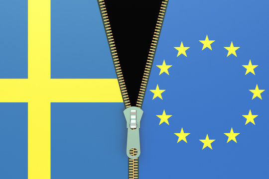 Sweden and EU, relation concept. swexit referendum concept, 3D r