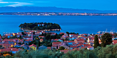 Island of Ugljan evening aerial panorama