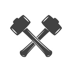 Two crossed battleaxes, battle axes. Black on white flat vector illustration, logo element isolated on white background