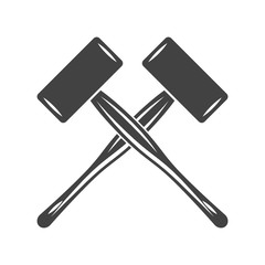 Two crossed battleaxes, battle axes. Black on white flat vector illustration, logo element isolated on white background