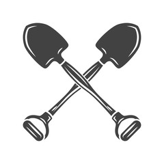 Two crossed battleaxes, battle axes. Black on white flat vector illustration, logo element isolated on white background
