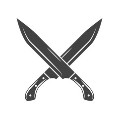 Two crossed battleaxes, battle axes. Black on white flat vector illustration, logo element isolated on white background