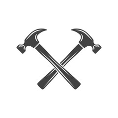 Two crossed battleaxes, battle axes. Black on white flat vector illustration, logo element isolated on white background