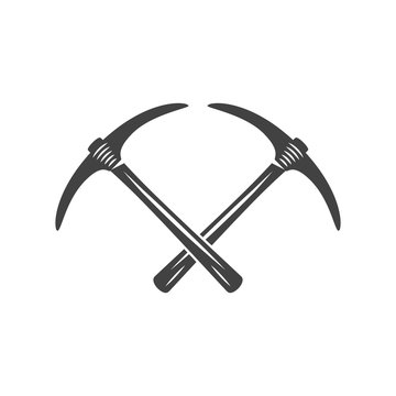Two crossed battleaxes, battle axes. Black on white flat vector illustration, logo element isolated on white background