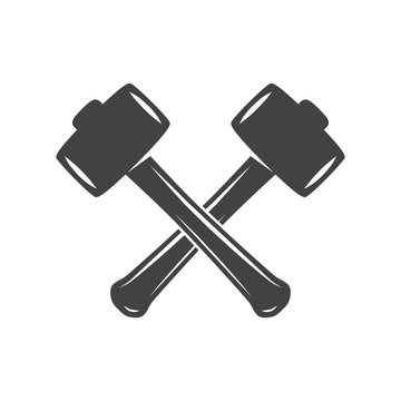 Two crossed battleaxes, battle axes. Black on white flat vector illustration, logo element isolated on white background