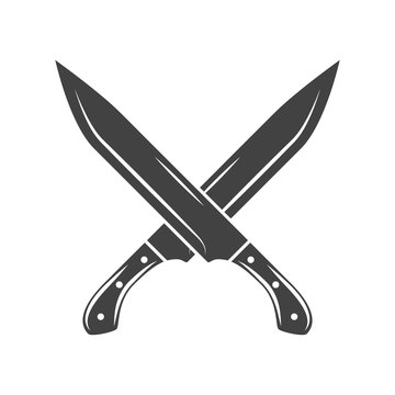 Two crossed battleaxes, battle axes. Black on white flat vector illustration, logo element isolated on white background