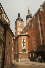 Fototapeta na wymiar Church of Our Lady Assumed into Heaven (St. Mary's Church) rear view. Krakow, Poland 