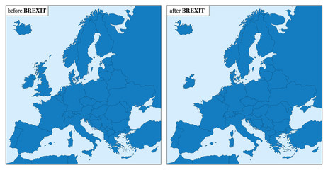 BREXIT - Europe before and after BREXIT - with and without Great Britain.