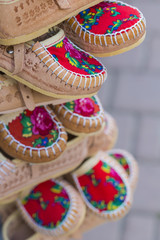 Fototapeta na wymiar Traditional polish leather mountain boots for children called 'k