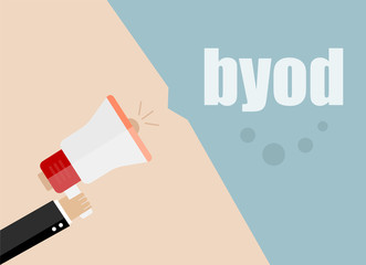 byod. Megaphone Flat design vector business illustration concept Digital marketing business man holding megaphone for website and promotion banners.