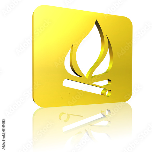 Feuerstelle Lagerfeuer 3d Piktogramm In Gold Mit Reflexion
