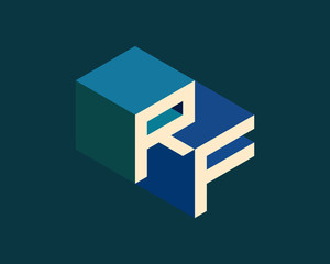 RF isometric 3D letter logo. three-dimensional stock vector alphabet font typography design.