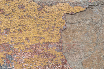 concrete wall with old plaster chipped, landscape style, grunge concrete surface, great background or texture