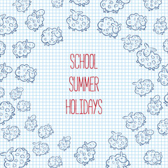 Back to school poster with doodles. Vector Illustration Sketch of Sheep. Cute Sheep background.  School theme. notebook. back to shool. summer holidays