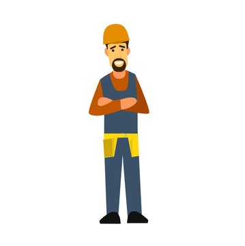 Builder with arms crossed on his chest .