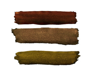 Obraz premium Three stripes painted with watercolors in shades of bronze brown
