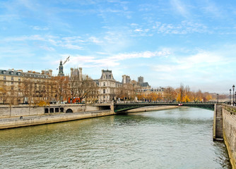 Fototapeta na wymiar A view of Seine river in Paris, France in winter day.