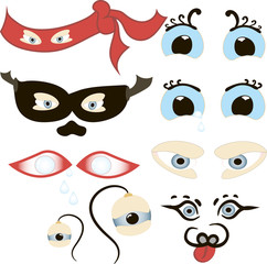 Comic Eyes Set, Illustration of a set of funny cartoon human, animals, pets or creature's eyes with various expressions and emotions, from fear to joy,