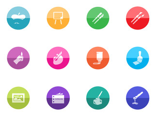 Artist icons in color circles.