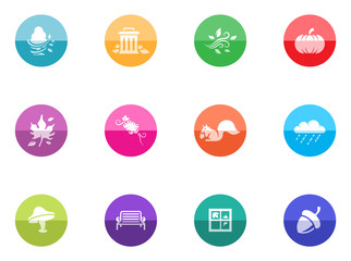 Autumn icons in color circles.