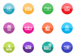 Camera icons in color circles.