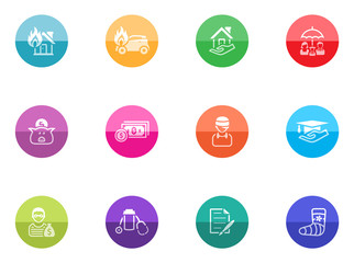 Insurance icons in color circles.
