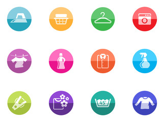 Laundry icons in color circles.