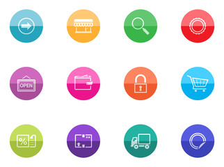 Ecommerce icon icon series in color circles.