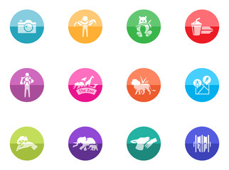 Zoo icons in color circles.