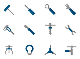 Bicycle tools icon series in flat color style.