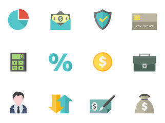 Fototapeta premium Finance icon series in flat colors style.