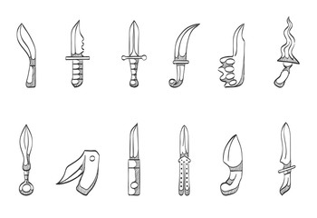 Knife icons in sketch. - obrazy, fototapety, plakaty
