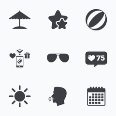 Beach holidays icons. Umbrella and Sunglasses.