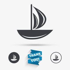 Sail boat icon. Ship sign.