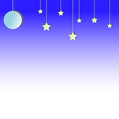 Vector background of hanging moon and star in night landscape.