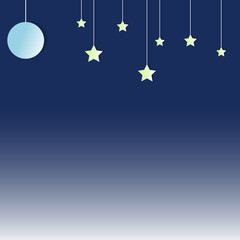 Vector background of hanging moon and star in night landscape.