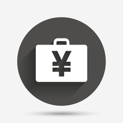 Case with Yen JPY sign. Briefcase button.
