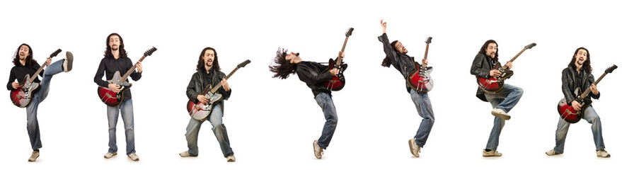 Funny guitar player isolated on white