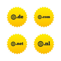 Top-level domains signs. De, Com, Net and Nl.