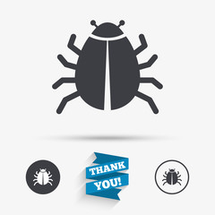 Bug sign icon. Virus symbol. Software bug error