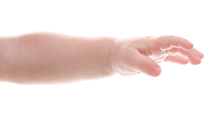 Baby's hand gesturing, isolated on white