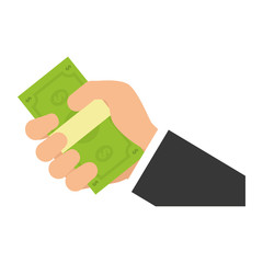 Money concept represented by hand holding bills icon. isolated and flat illustration 
